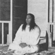 Paramhansa Yogananda in Lotus Pose on Verandah